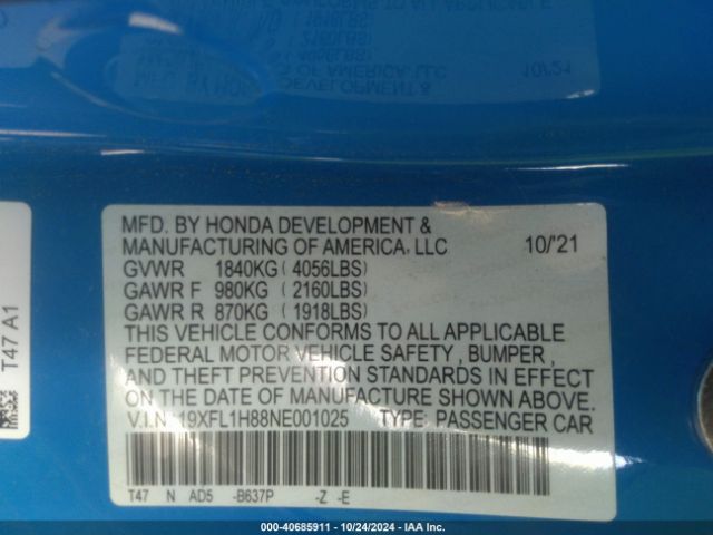 19XFL1H88NE001025 Honda Civic Sport Touring