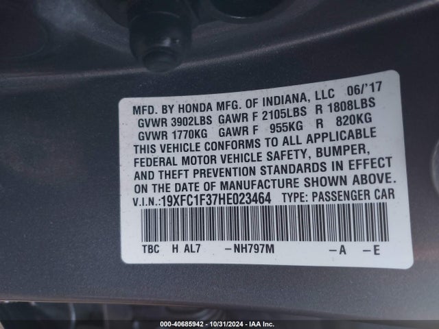 Honda Civic Ex-t 2017 19XFC1F37HE023464 Image 9