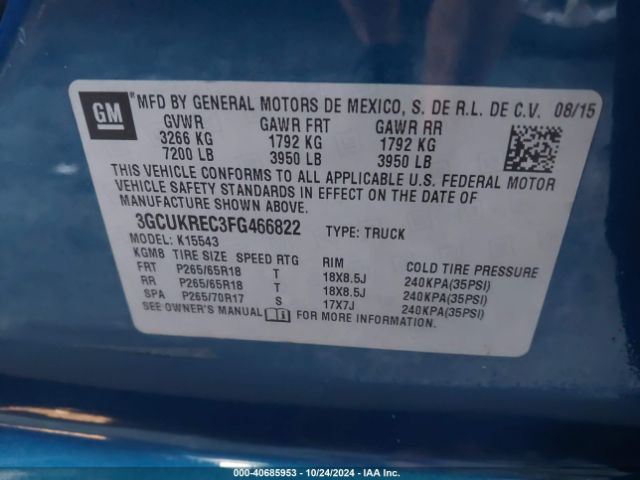 3GCUKREC3FG466822 Chevrolet Silverado 1500 1lt