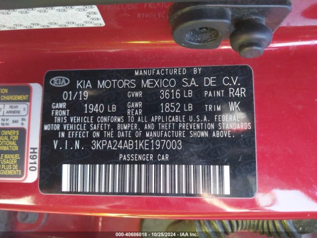3KPA24AB1KE197003 KIA RIO S