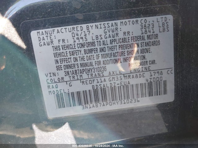 Nissan SENTRA SV 2017 3N1AB7AP0HY310236 Image 9