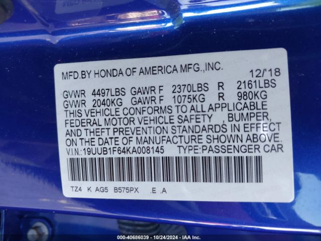 19UUB1F64KA008145 Acura Tlx Tech   A-spec Pkgs