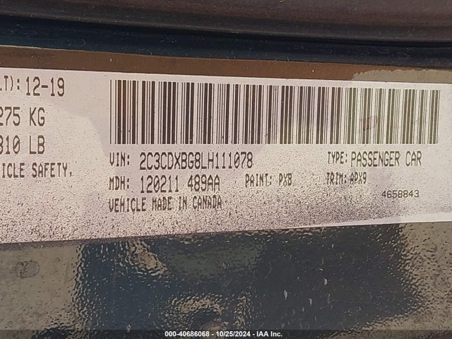 2C3CDXBG8LH111078 Dodge Charger Sxt Rwd