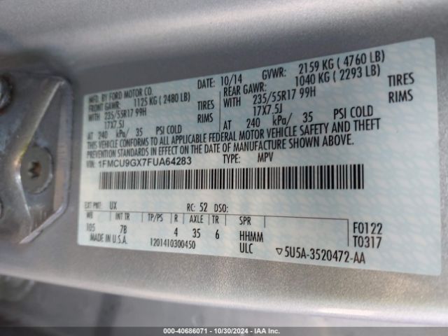 1FMCU9GX7FUA64283 Ford ESCAPE SE