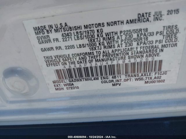 2015 MITSUBISHI OUTLANDER SPORT 4A4AP3AU4FE045269 Photo 8