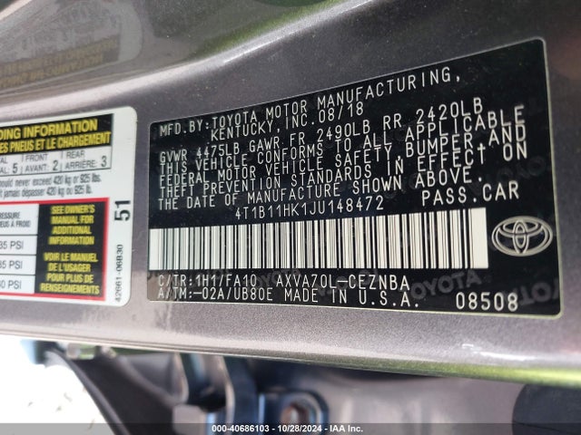 Toyota CAMRY LE 2018 4T1B11HK1JU148472 Image 9