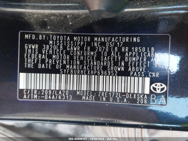 Toyota Corolla Xse 2017 5YFBURHEXHP696952 Image 9