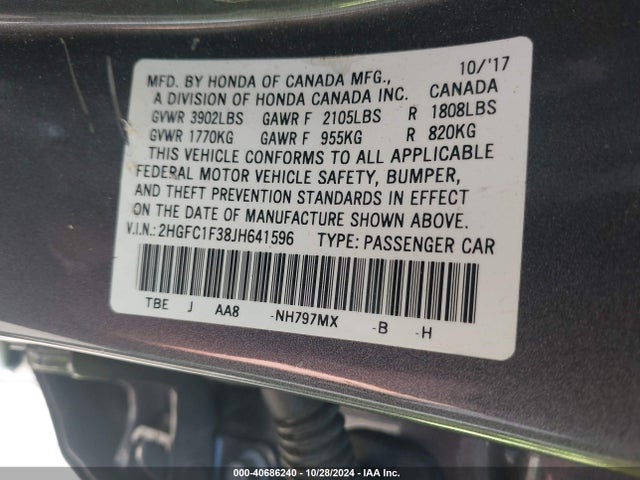 Honda Civic Ex-t 2018 2HGFC1F38JH641596 Image 9