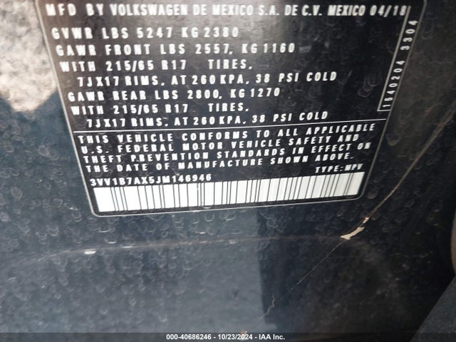 3VV1B7AX5JM146946 Volkswagen Tiguan 2.0t S