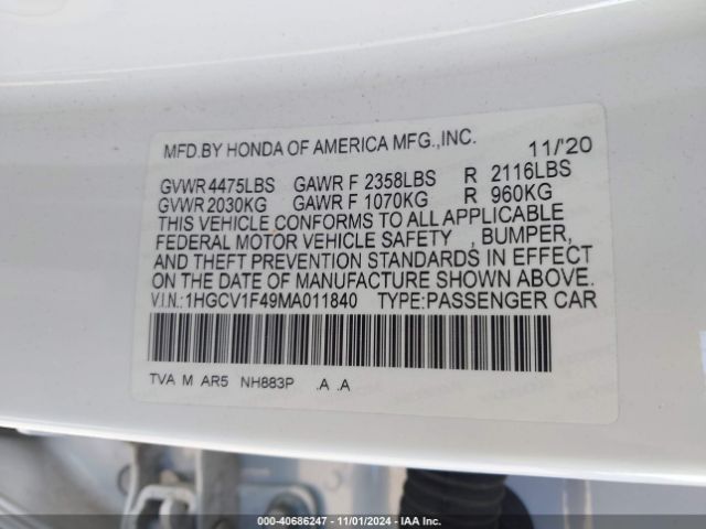 1HGCV1F49MA011840 Honda Accord Sport Special Edition