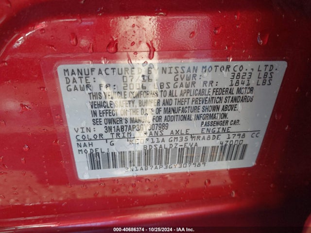 Aukcja sprzedaży 2016 Nissan Sentra Sv, vin: 3N1AB7AP3GY307989, numer aukcji: 40686374
