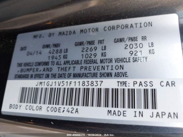 JM1GJ1V51F1183837 Mazda Mazda6 I Touring