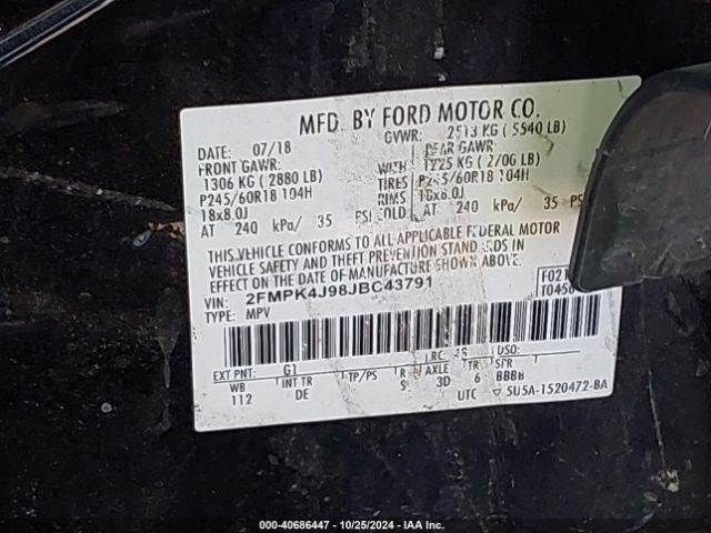 2FMPK4J98JBC43791 Ford EDGE SEL