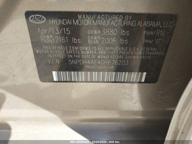 Hyundai Elantra Value Edition 2016 5NPDH4AE4GH676203 Image 9