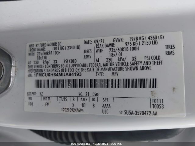 2021 FORD ESCAPE 1FMCU0H64MUA94193 Photo 8