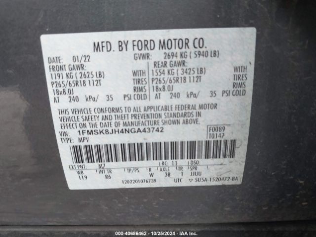 1FMSK8JH4NGA43742 Ford Explorer Timberline