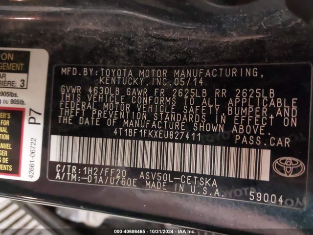 Toyota CAMRY SE 2014 4T1BF1FKXEU827411 Image 9