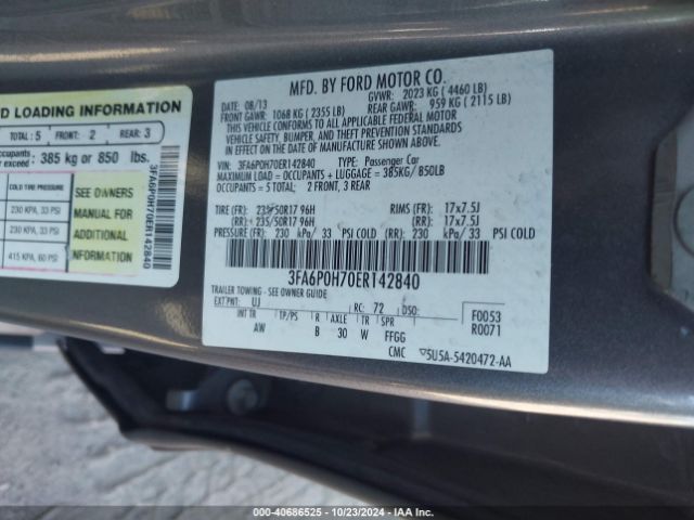3FA6P0H70ER142840 Ford FUSION SE