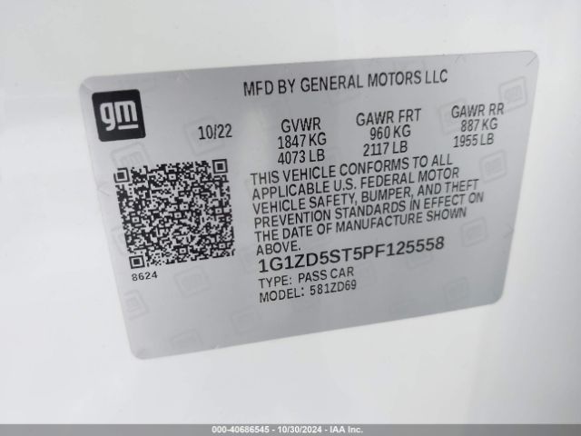 1G1ZD5ST5PF125558 Chevrolet Malibu Fwd 1lt