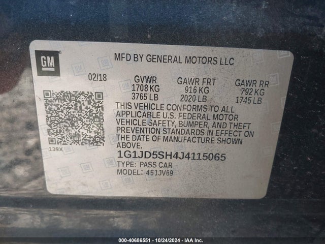 1G1JD5SH4J4115065 Chevrolet Sonic Lt Auto