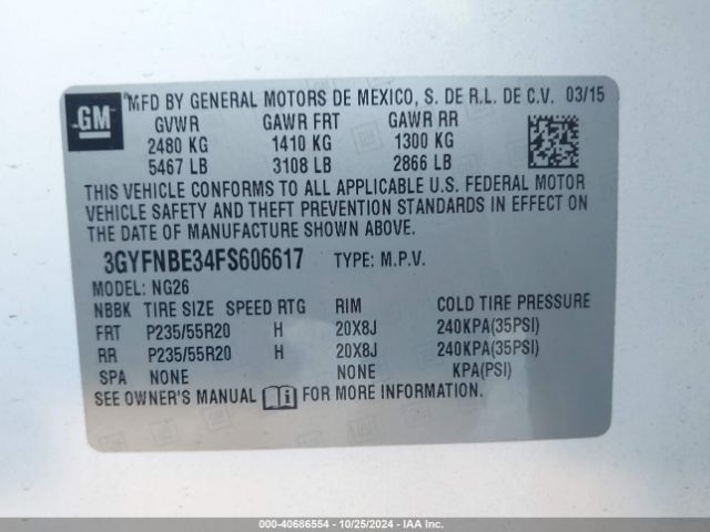 3GYFNBE34FS606617 Cadillac Srx Luxury Collection