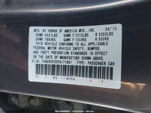 Honda Accord Ex-l 2015 1HGCR2F83FA171891 Image 9