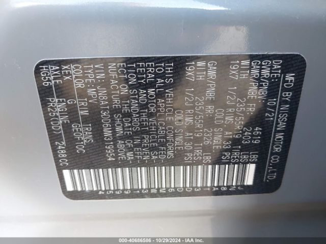 JN8AT3DD6MW319954 Nissan Rogue Platinum Intelligent Awd