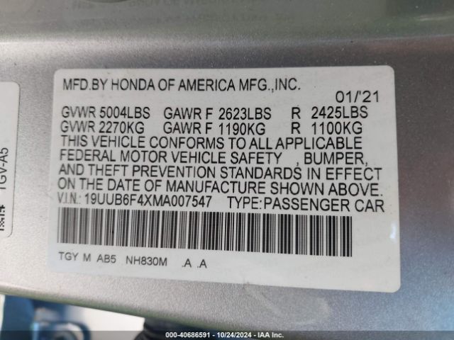 19UUB6F4XMA007547 Acura Tlx Technology Package