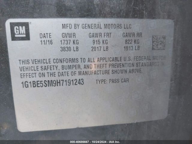 1G1BE5SM9H7191243 Chevrolet Cruze Lt Auto