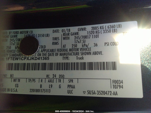 Ford F-150 Xl 2018 1FTEW1CPXJKD41365 Image 9