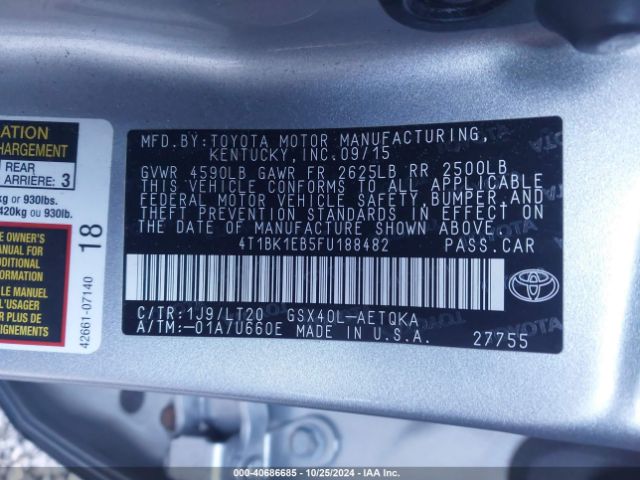 4T1BK1EB5FU188482 Toyota Avalon Xle Touring