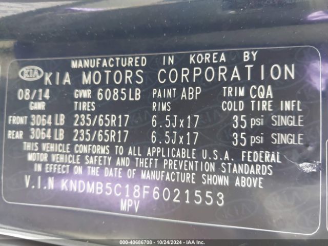 KNDMB5C18F6021553 KIA SEDONA LX