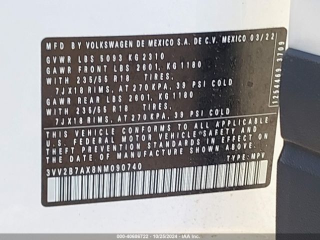 3VV2B7AX8NM090740 Volkswagen Tiguan 2.0t Se