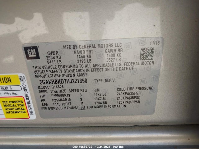 Buick Enclave Leather 2017 5GAKRBKD7HJ227350 Image 9