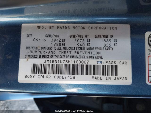 JM1BN1U78H1100067 Mazda Mazda3 Sport
