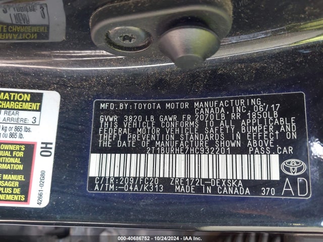 Toyota COROLLA SE 2017 2T1BURHE7HC932201 Image 9