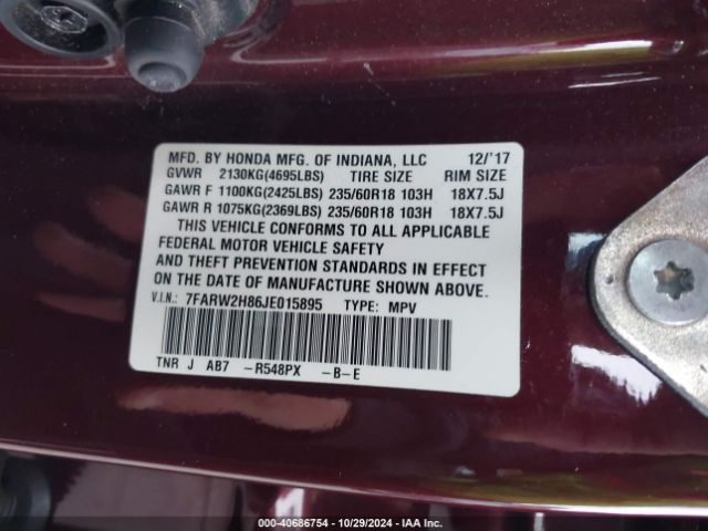 7FARW2H86JE015895 Honda Cr-v Ex-l/ex-l Navi
