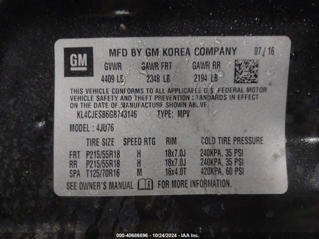 KL4CJESB6GB743146 Buick Encore