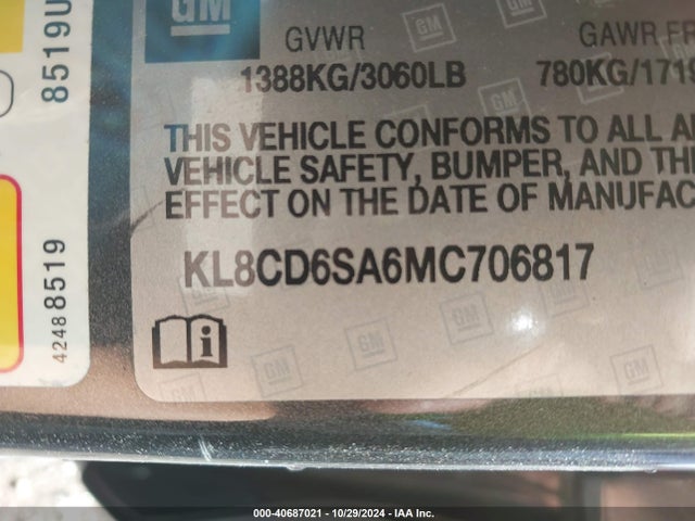 Chevrolet Spark Fwd 1lt Automatic 2021 KL8CD6SA6MC706817 Image 9