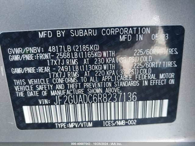 JF2GUADC6R8237136 Subaru Crosstrek Premium