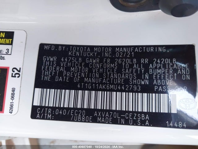 4T1G11AK6MU442793 Toyota Camry Se Nightshade Edition