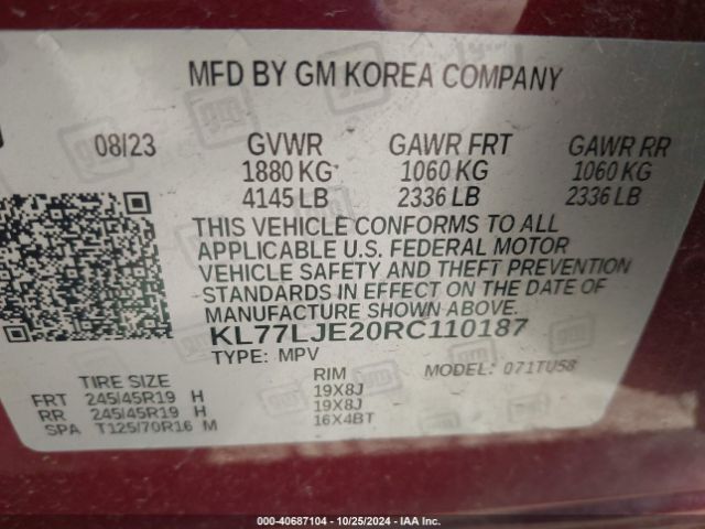 KL77LJE20RC110187 Chevrolet Trax Fwd 2rs