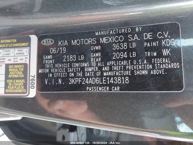 3KPF24AD6LE143818 KIA FORTE FE