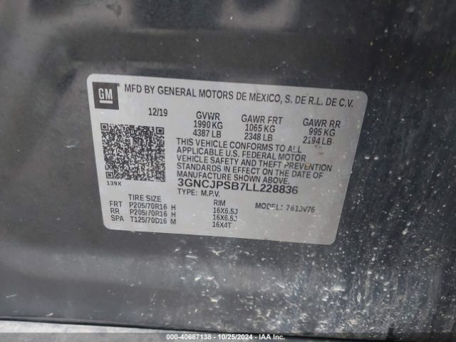 3GNCJPSB7LL228836 Chevrolet Trax Awd Lt