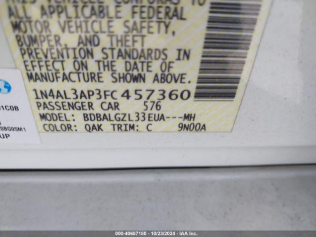 Nissan Altima 2.5 S 2015 1N4AL3AP3FC457360 Image 9