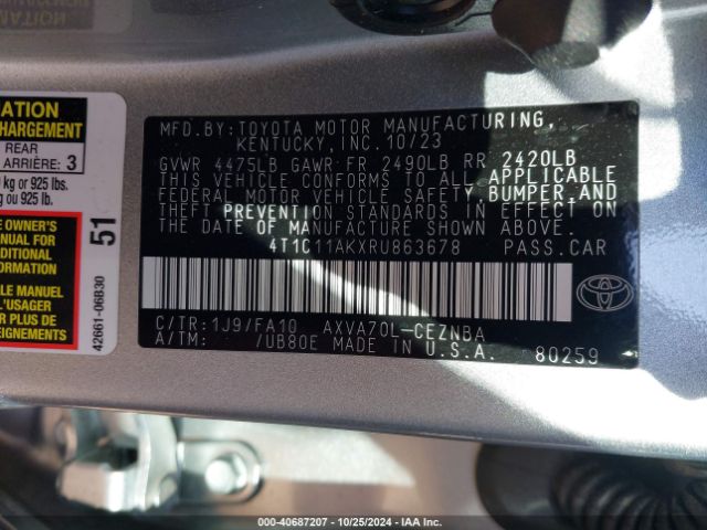 4T1C11AKXRU863678 Toyota CAMRY LE