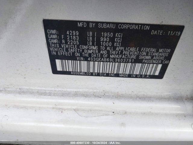 Subaru IMPREZA SEDAN 2020 4S3GKAB69L3603791 Image 9
