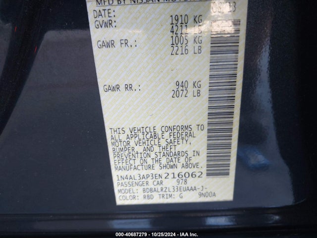 Nissan Altima 2.5 S 2014 1N4AL3AP3EN216062 Image 9