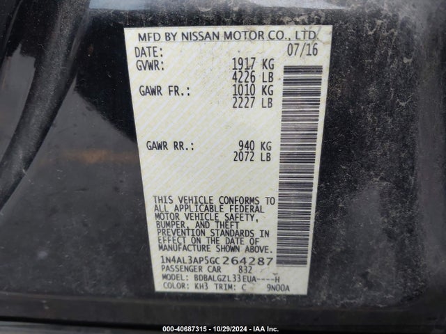 Nissan Altima 2.5 S 2016 1N4AL3AP5GC264287 Image 9