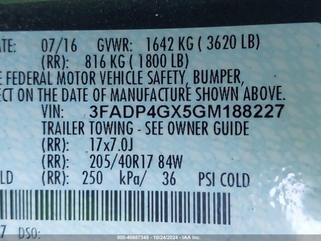 3FADP4GX5GM188227 Ford FIESTA ST